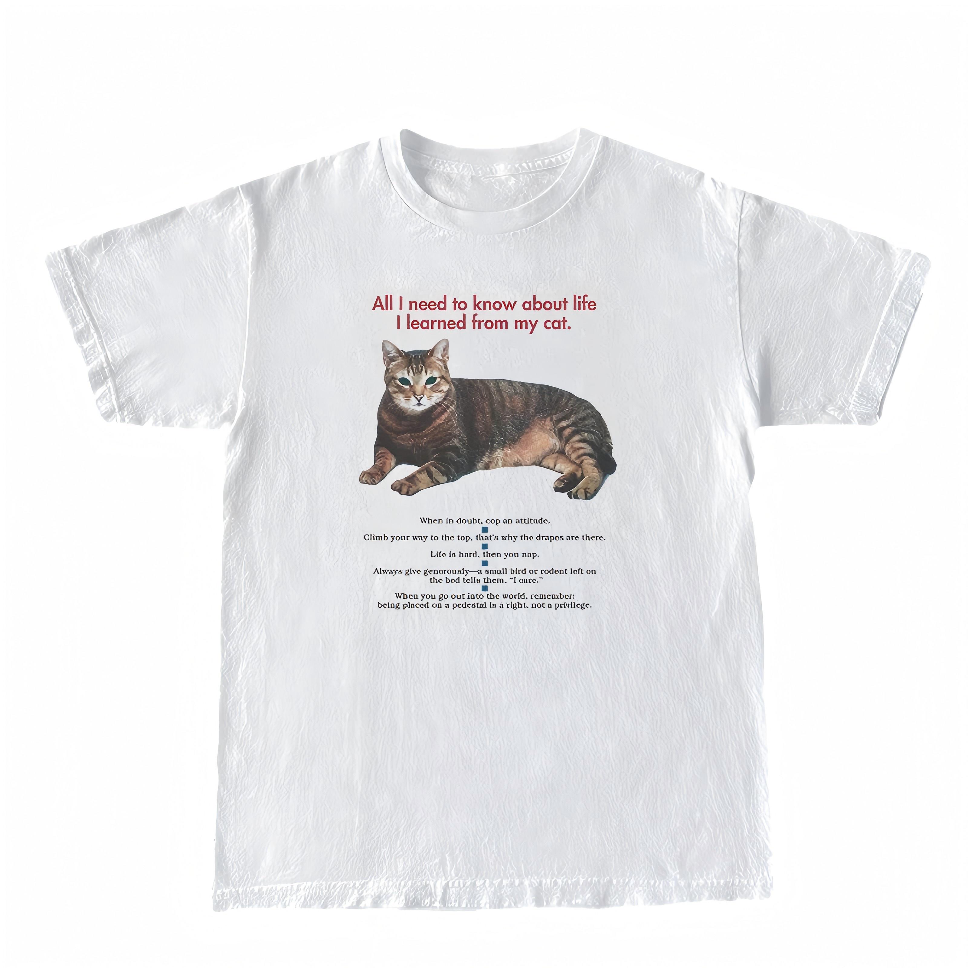 

Neutral Cat Funny Quote Pattern TShirt Short Sleeved Cute Cat Mother TShirt Cat Lover Shirt WomenS Loose Retro Aesthetic Top S