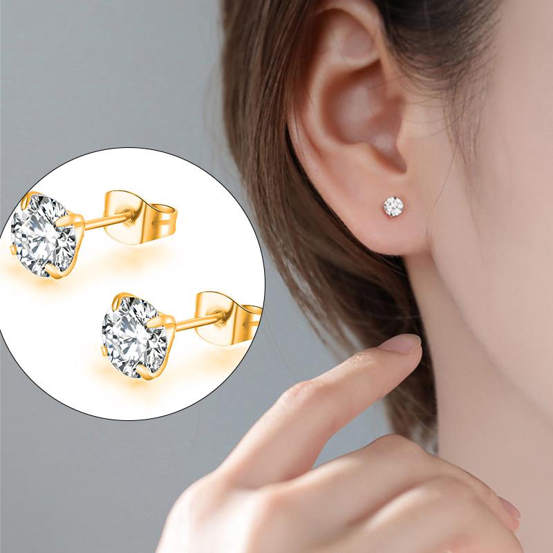3-7mm 4 Claws Zirconia Crystal Earrings for Women Stainless Steel Gold Copper color Stud Earrings Zircon Women Accessories