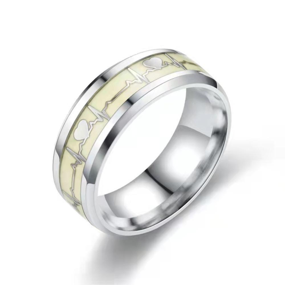 Fashion Heartbeat Luminous Ring for Women Men Fluorescent Rings Heart Glow In Dark Stainless Steel Couple Ring JewelryGift