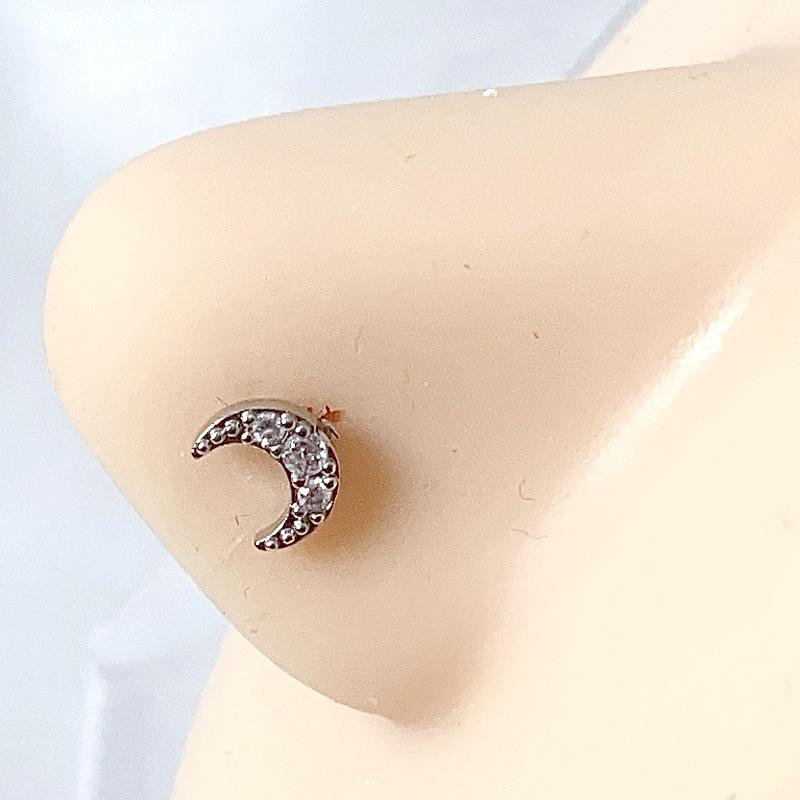 High-End Copper Moon & Flower Nose Ring - Women's Fresh Sweet Style