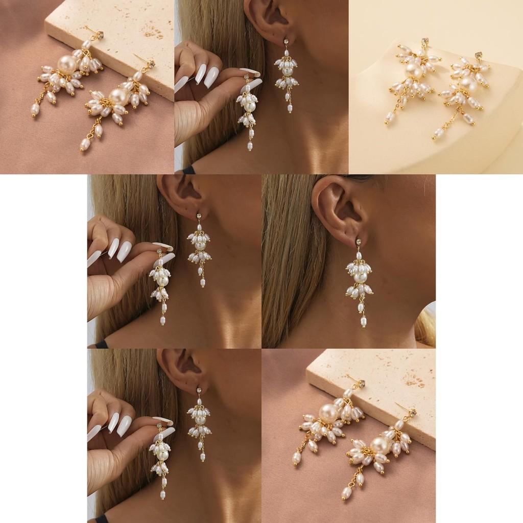 Gold Plated Irregular Shape Tassel Earrings With Faux Pearl For Women 2023 Trend
