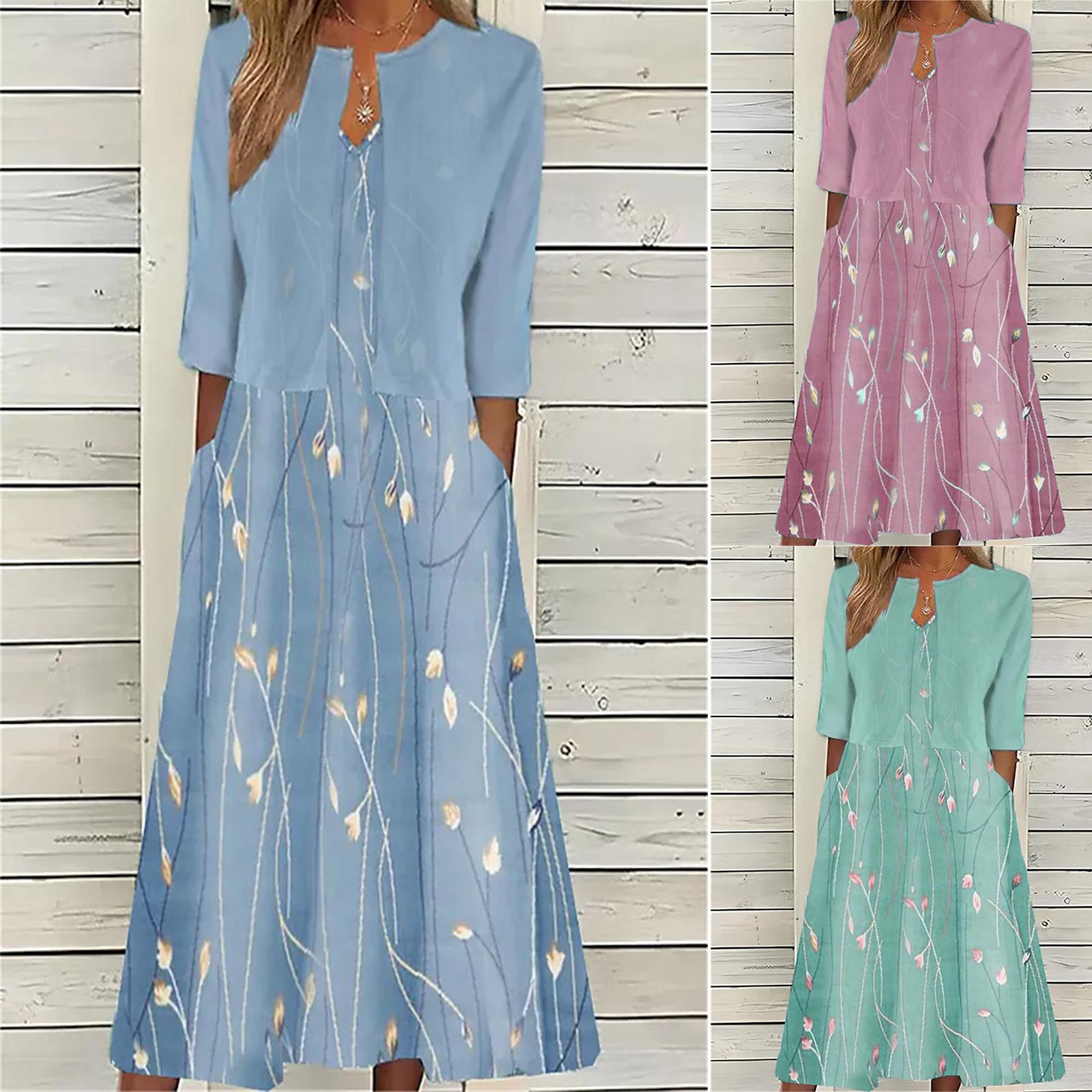 

Women Summer Floral Print Two Piece Dress Set Short Sleeve Outfits XXXL синій