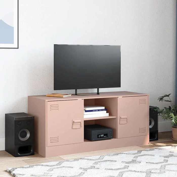 VidaXL Meuble TV rose 99x39x44 cm acier, banc TV, meuble télé, meuble multimédia, buffet TV, meuble hifi, centre de 841686