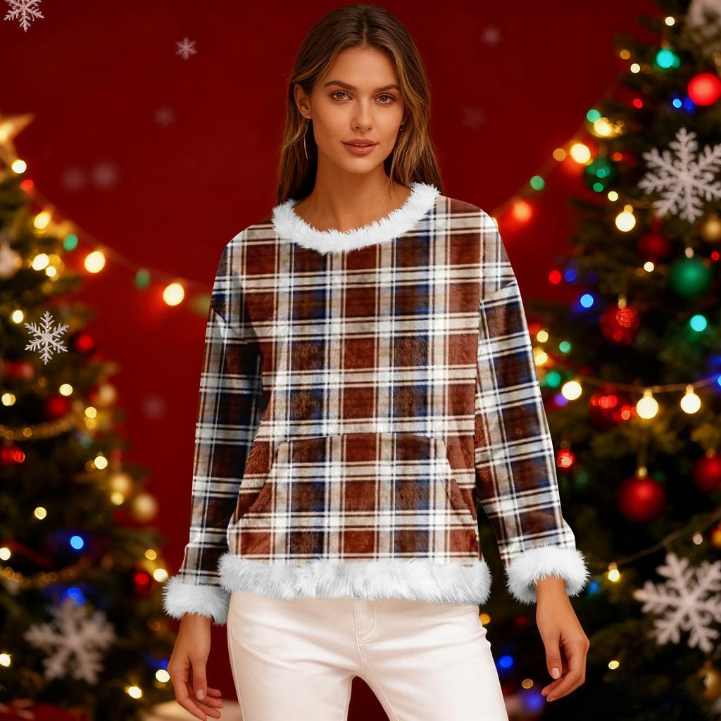 Women's Casual Fleece Sweatshirt  Long-Sleeve Round  Neck Casual Comfortable Loose-Fit Lightweight Women's Flannel Sweatshirt