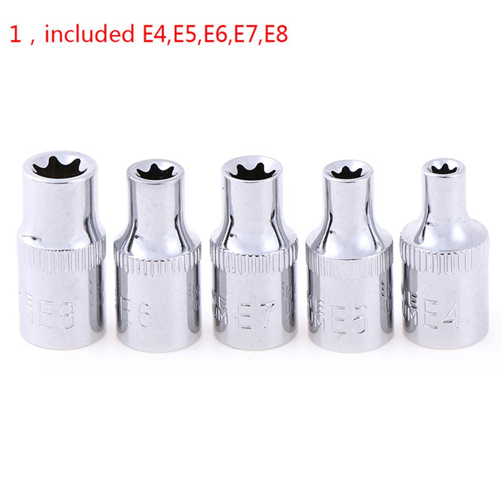 E4 E5 E6 E7 E8 Socket Wrench Set Torx Star Bits External Female E Socket Set Automotive Car Shop Tools 1/4 Inch(6.3mm)