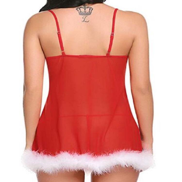 Hot-Selling Sexy Christmas Nightdress with White Fur Trim and Lace