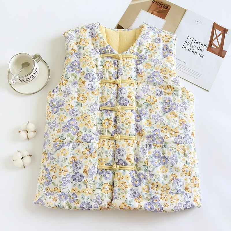 M autumn and winter cotton Chinese vest women's retro vest slim fit, literary and artistic fan vest