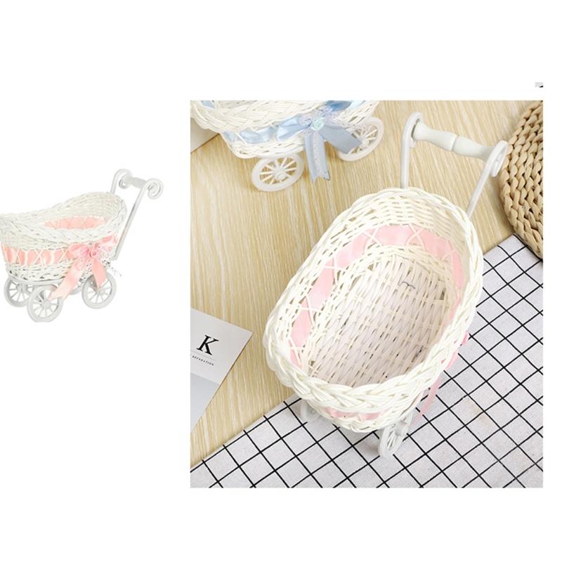 Rattan Style Candy Display Trolley For Wedding Event Plastic Candy Holder Basket Multipurpose Home Organization