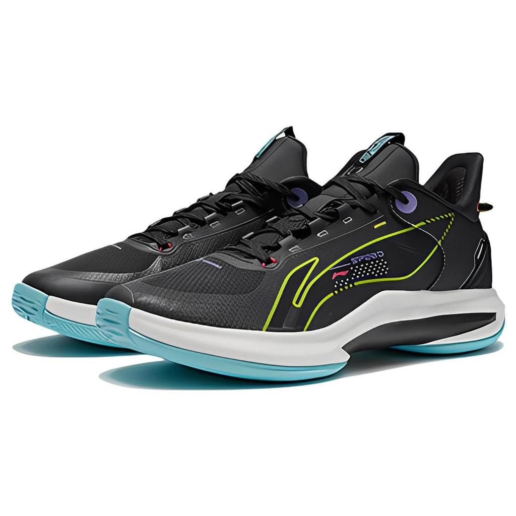 Li Ning Textile, Leather Cushioning Slip Resistant Abrasion Resistant Low top Performance Basketball Shoes Men's Black ABPR069-8