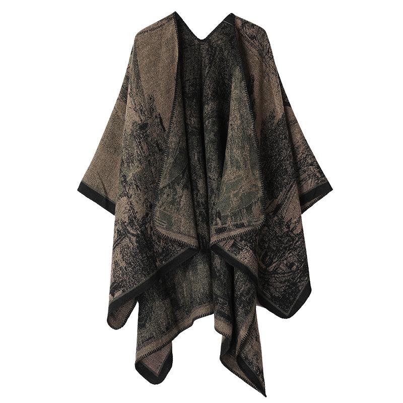 Ethnic Ink Painting Tassel Shawl Cape - Imitation Cashmere, Women's Travel Outfit