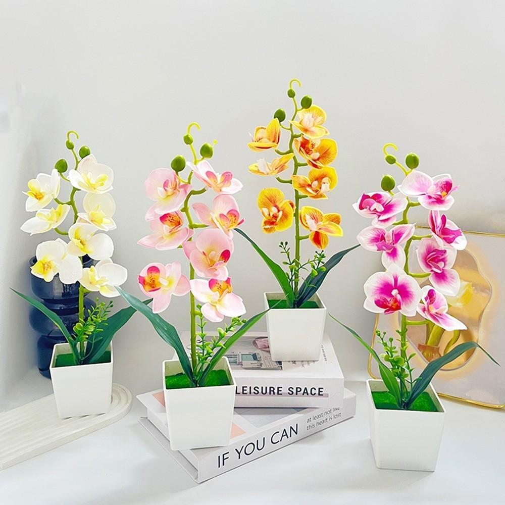 Mehrblütige Künstliche Orchidee Topfpflanzen Phalaenopsis Bonsai Wohnzimmer Ornamente