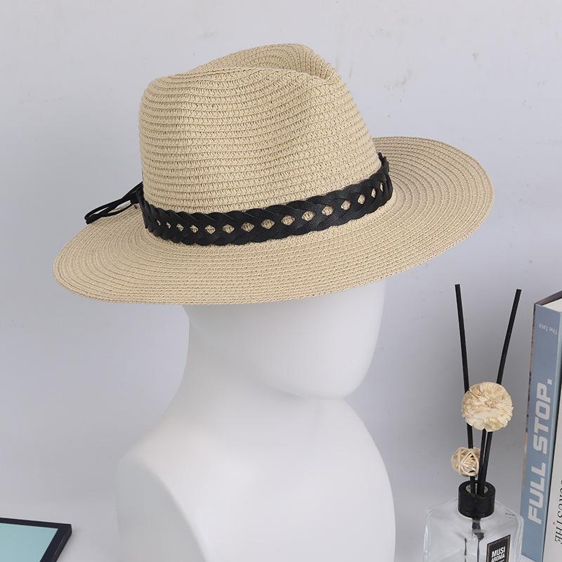 Retro European & American Straw Hat with Leather Buckle and Creative Hatband Decoration