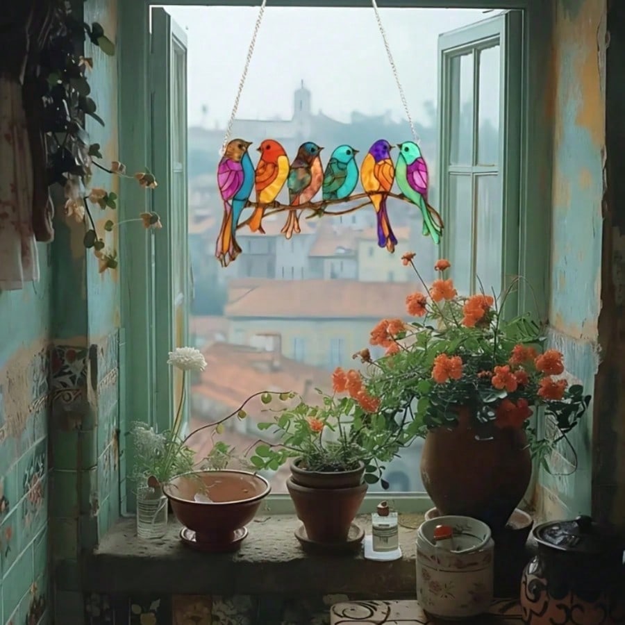 6 Birds Flat Sun Catcher: Perfect For Bird Lovers, Festive Decor, Outdoor Gardens, Windows & Walls