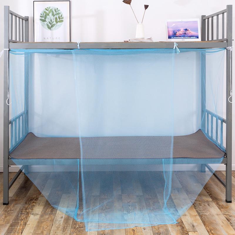 Single Bed Dormitory Bunk Mosquito Net, No-Installation, Square Top, Single Door, Anti-Mosquito, for Students Student Bunk Bed 0.9m x 1.9m (includes hooks) светло-синий