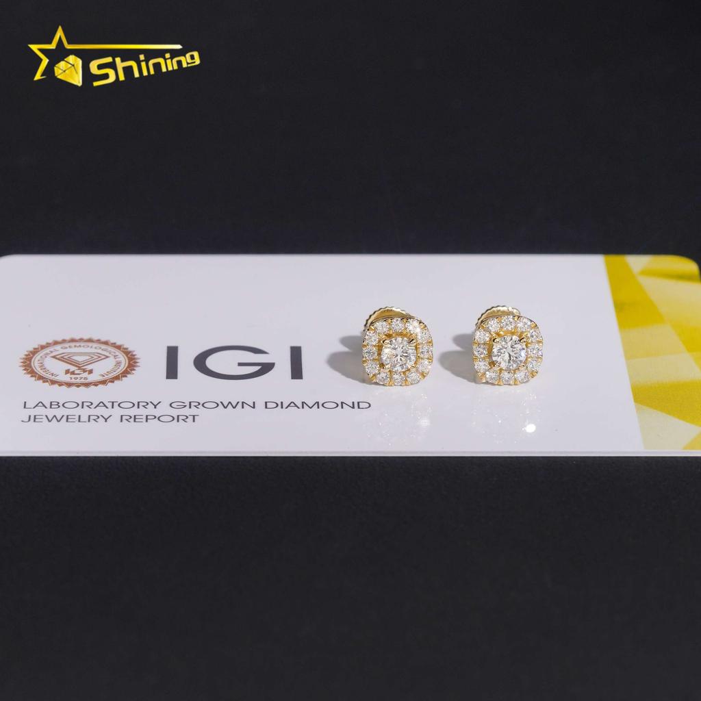 IGI Certificate Classic Style Men Jewelry 925 Sterling Silver 8mm Square Halo Lab Grown Diamond Lab Diamond Stud Earrings