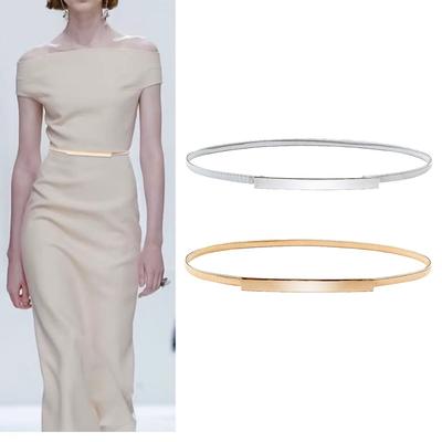 Solid Color Metal Narrow Belts Alloy Elastic Waist Chain Trendy Dresses Elastic Waist Belts