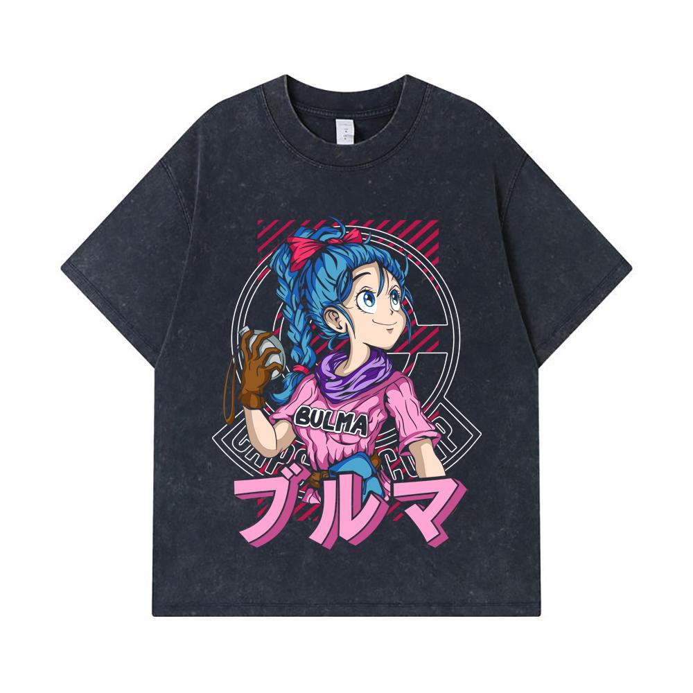 275 GSM Washed T-shirts 100% Cotton Dragon Ball V17 Bulma Print Unisex Heavy Cotton T Shirt