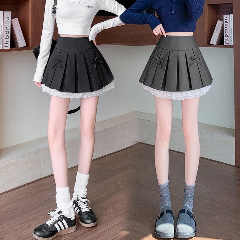 Dámská jarní/letní sukně s vysokým pasem, krajkou a mašlí, áčkového střihu, plisovaná - baletní styl