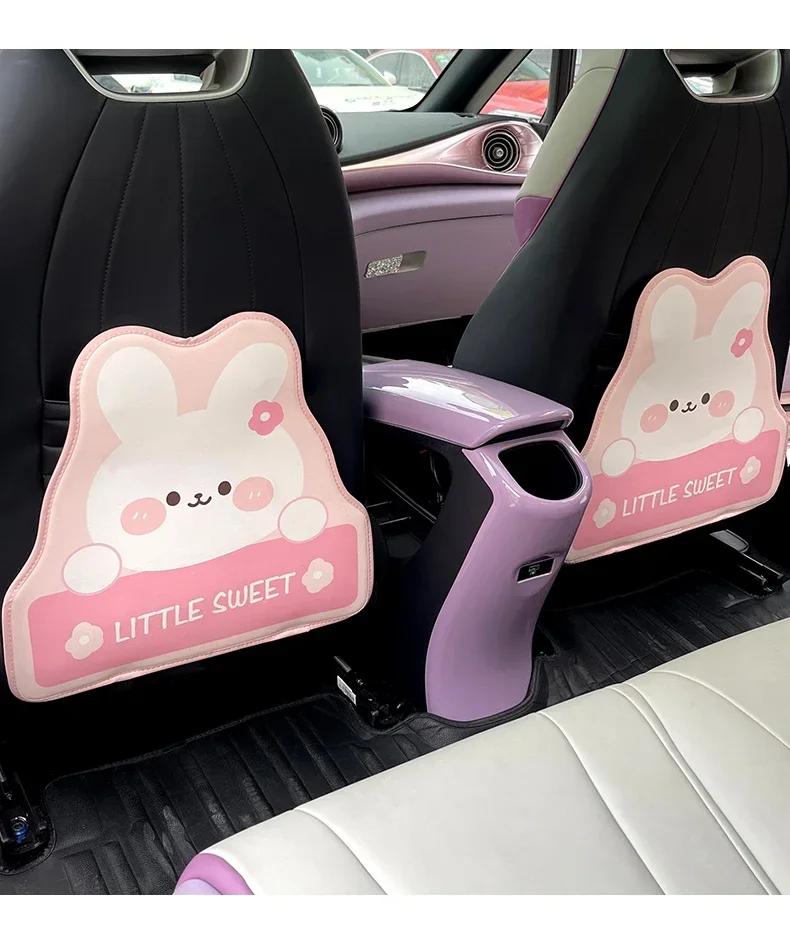Universal Car Cartoon Animal Bear Bunny Backseat Protector Kick Mat Seat Back Cover Waterproof Leather Anti-Kick Pad For Kids