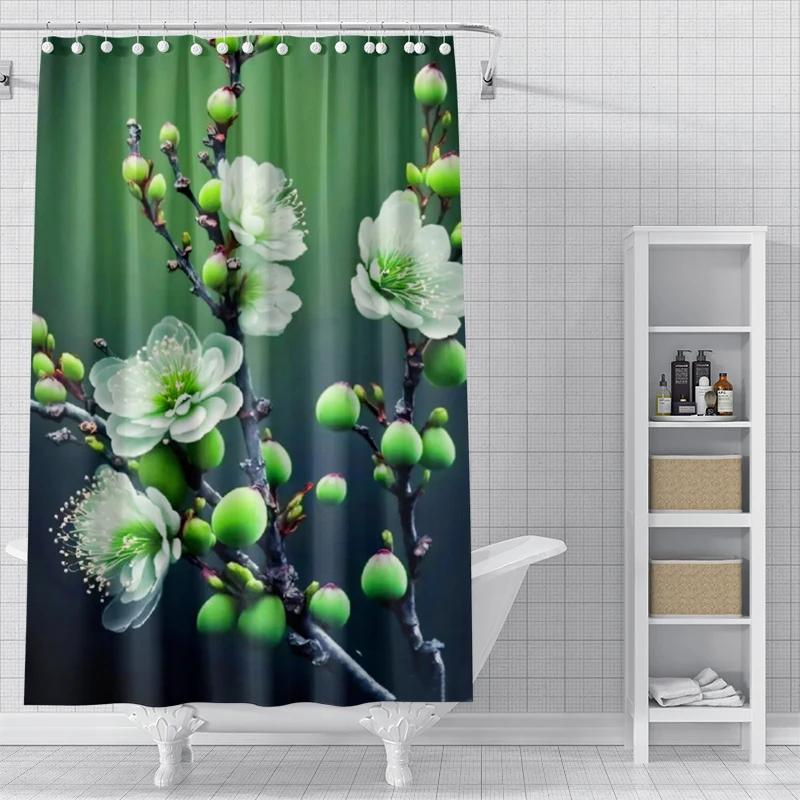 Plum Blossom Flowers Home Shower Curtains For Bathroom Waterproof Fabric Modern Nordic Style Bathroom Curtains