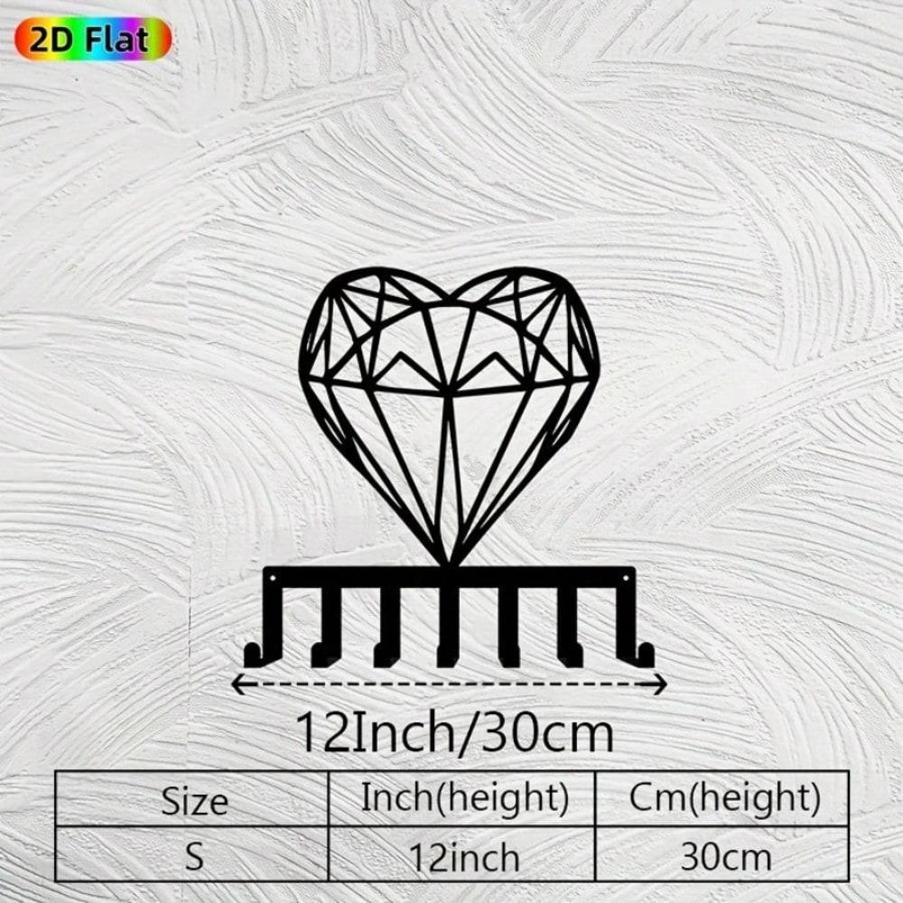 Heart Shape Diamond Key Holder Wall Decor Black Metal 7 Hooks Simple Entryway Valentine Wedding Gift Durable Iron Door Hanger