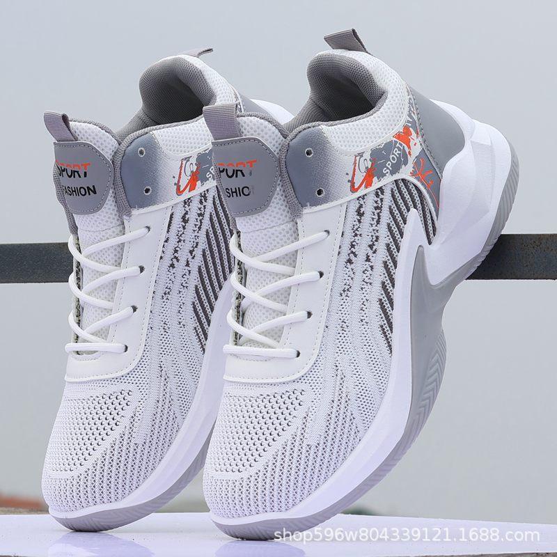 Summer basketball fly-woven men's shoes 2024 new men's mesh shoes non-slip running shoes platform casual breathable sneakers