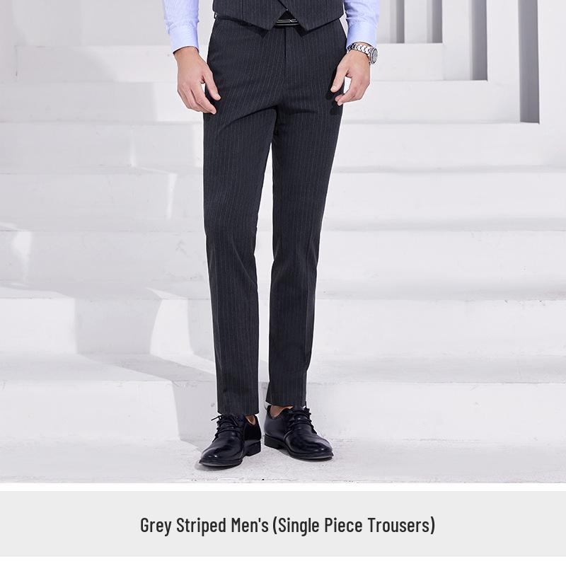 Men s Three-Piece Double-Breasted Suit Set: Blue & Grey Striped Options (2058 & 8966). S