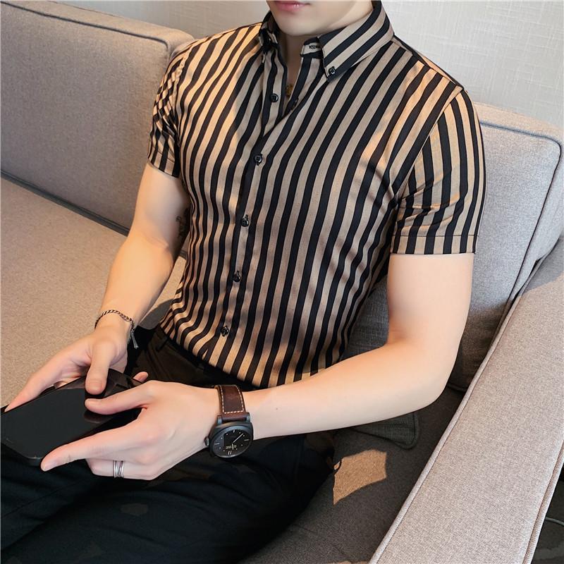 Frühling/Sommer Herren Slim Fit Gestreift Langarm Texturiertes Businesshemd