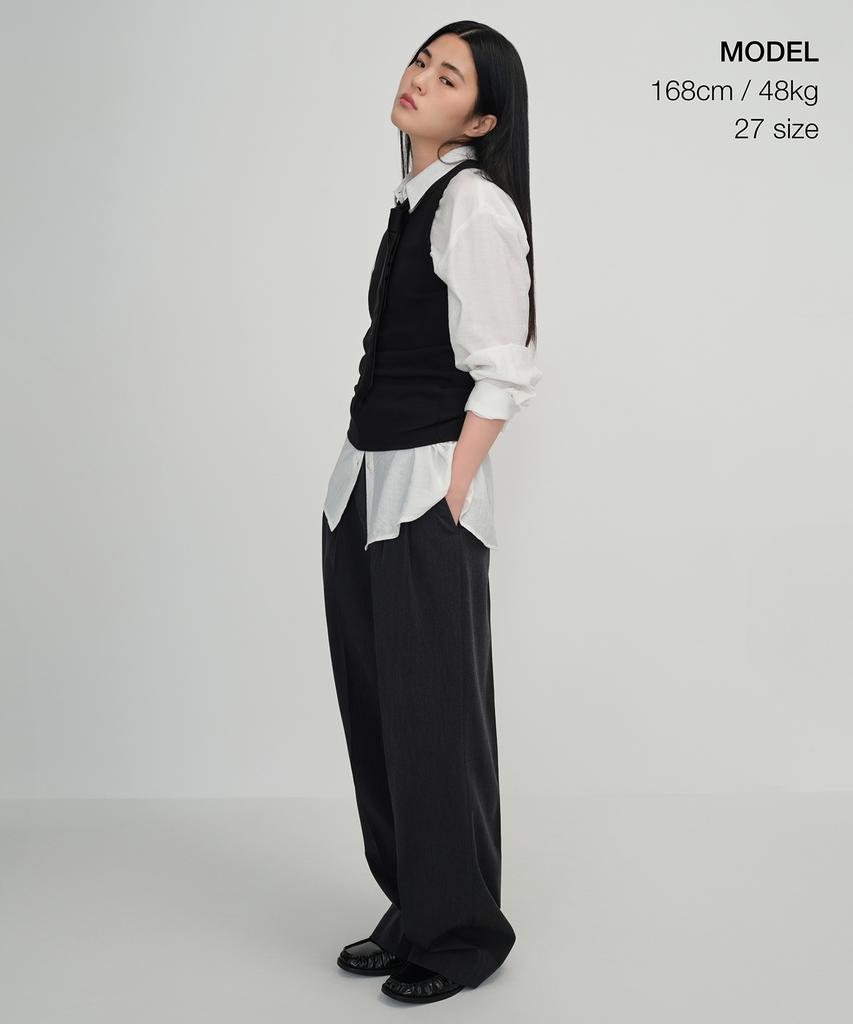 MUSINSA STANDARD WOMAN Women'S High-Waisted Wide Hidden Banding Slacks [Charcoal Gray]