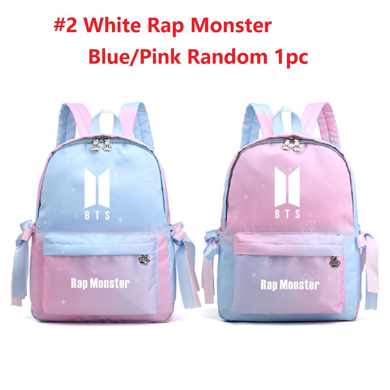 Gradient Bts Kpop Backpack Bangtan Boys Jimin V Jungkook Back To School Bags #2 White Rap Monster(Random Color)