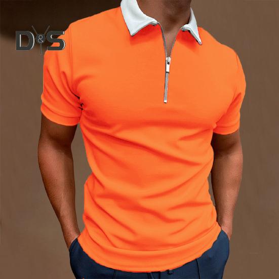 Pánské tričko s krátkým rukávem a zipem, jednobarevné, s klopou, ležérní, slim fit, letní top na dovolenou, do práce, sport