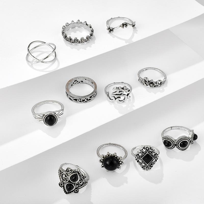 Ring Set Silver Jewelry Gift Retro Punk Boho 02 11 Pcs