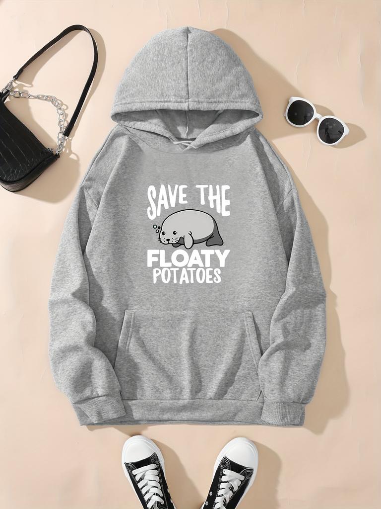 2025 Autumn and Winter Cute Seal Print Creative Women Long Sleeved Round Neck Comfortable Sweatshirt Sportswear Casual Clothing