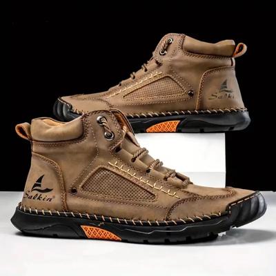 Shoes for Men Large Size Leather Boots Fashion Men's Ankle Boots Handmade Stitching New Flat Mens Casual Shoes Botas Para Hombre