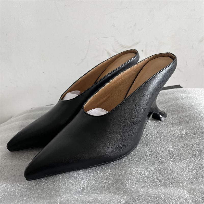 Fashion Brand Alien High Heel Muller Slippers 2024 Summer New Sexy Silver Party High Heels Sandals Black Women's Shoes Big Size 34-43