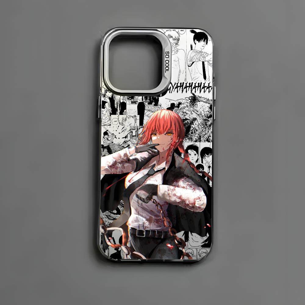 Cool Anime M-Makima Phone Case For iPhone 16 15 14 13 12 11 Pro Max Black Matte Multicolor Laser Metallic Aurora Cover