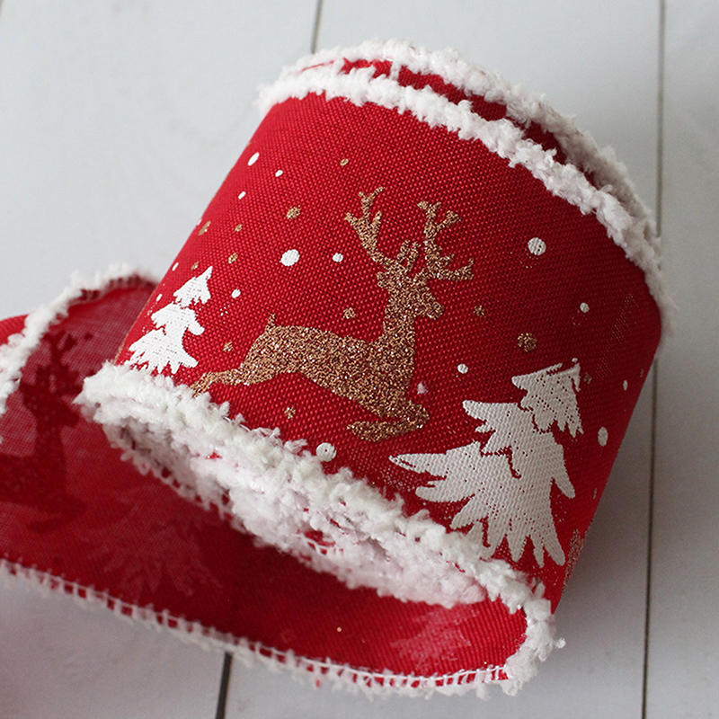 Cute Reindeer Wired Ribbon Diy Crafts Garland Gift Wrapping Ribbons Christmas Burlap Ribbon for Tree Decoration Home Decor