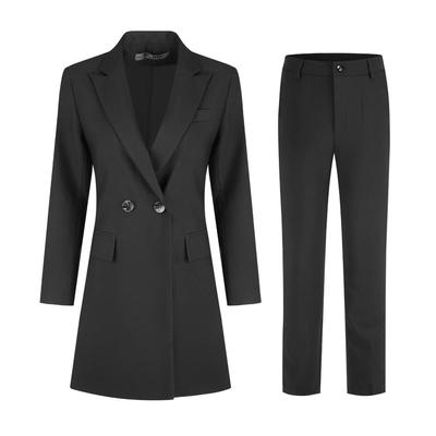 Elegant Long Long Suitable for Casual Office Job Solid Plus Sizes Available [ByFshow] Women's Pantsuit, 2-Piece Set, Jacket, Sleeves, Black, Wear,