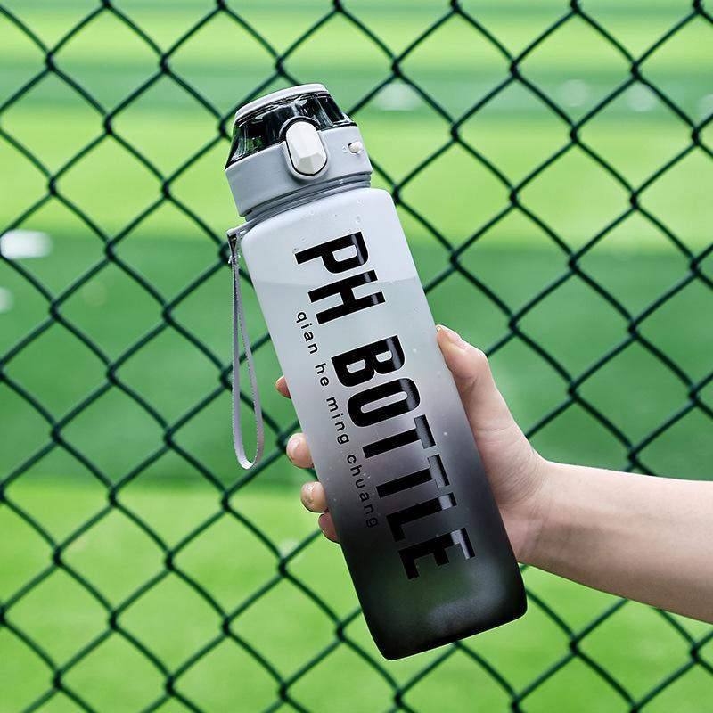 1 Stück 1000 ml Farbverlauf Sport-Wasserflasche Auslaufsicher Tragbarer Fitnesskrug Mit Strohhalm Für Fitnessstudio Outdoor Strand Reisen