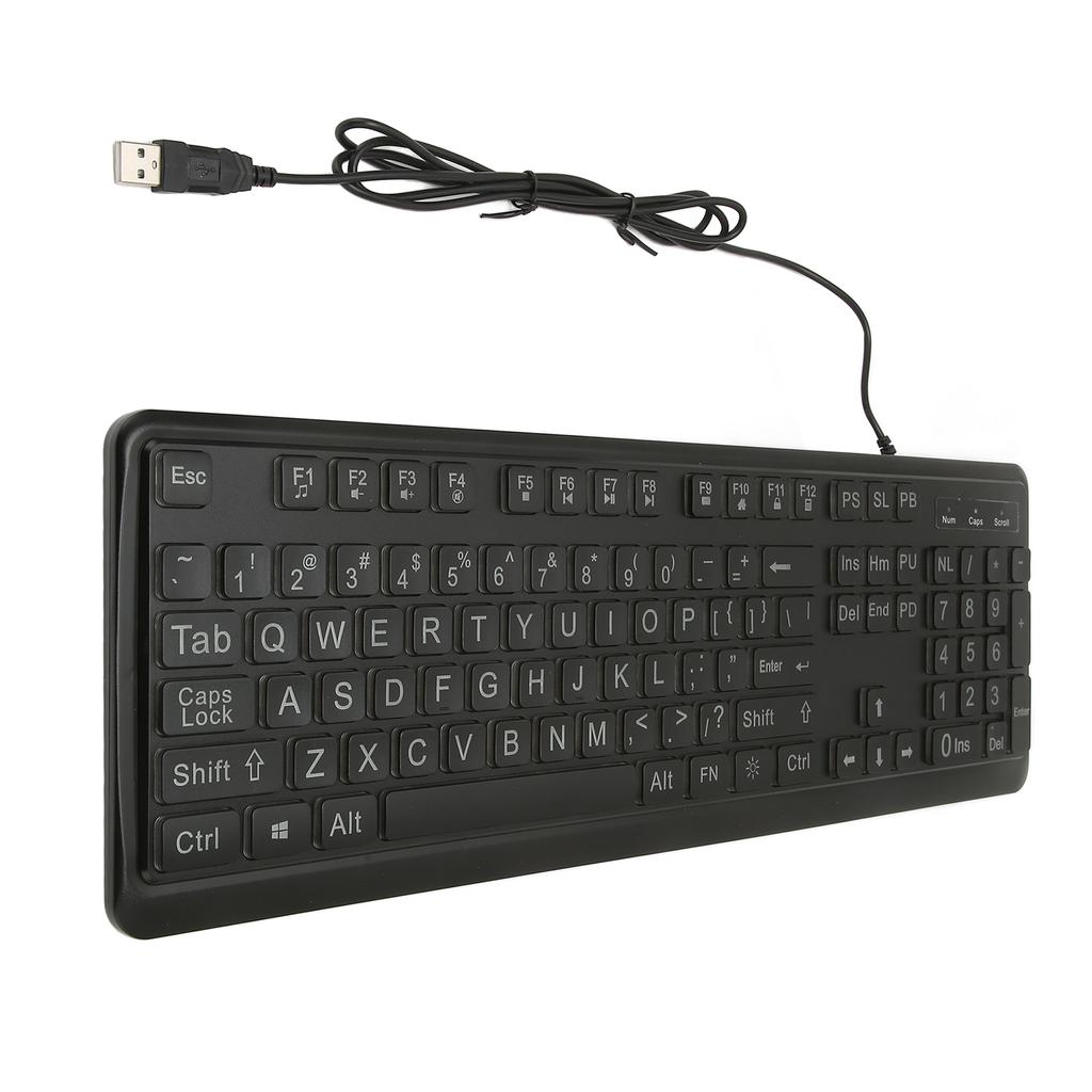 Large Print Keyboard Large Bold Letters 104 Keys Standard Full Size USB Wired White LED Backlit Computer Keyboard