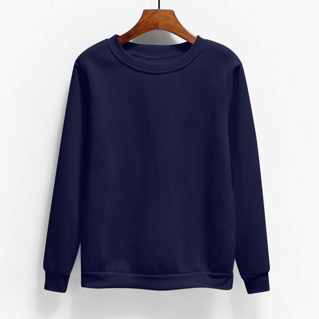 Women's Fashion Casual Round Neck Long Sleeve Fleece-Lined Solid Color Sweatshirt