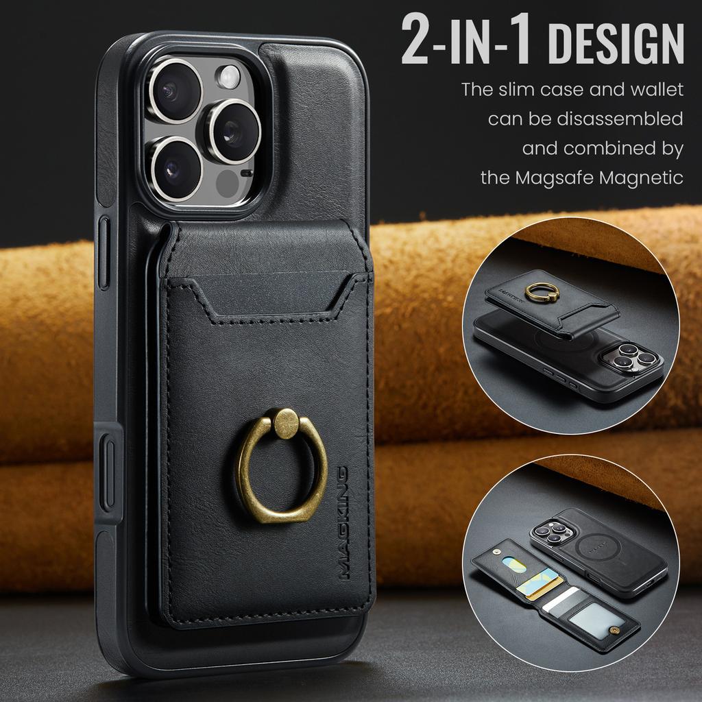 Leather for Magsafe Phone Case for IPhone 15 16 Pro Max 14 Plus 13 12 Pro 15Pro Bracket Magnetic Back Cover with Card Holder LK1