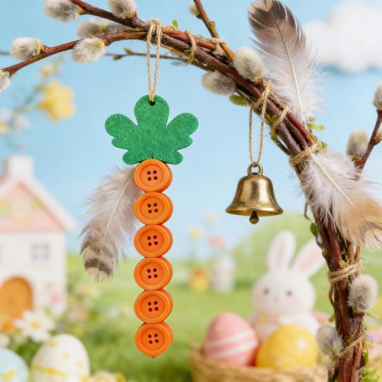 1/4 Sets DIY Easter Button Ornament Kit Handmade Easter Bunny Egg Carrot Hanging Decoration Button Art Crafts Easter Basket Stuffers Party Favors