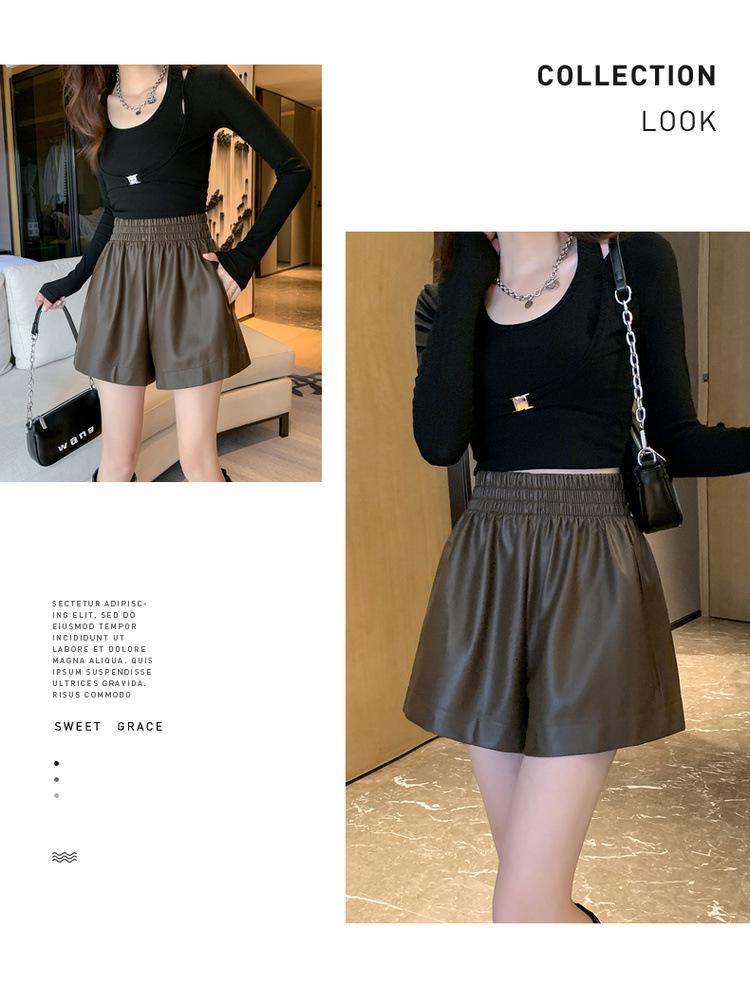 Women's High-Waisted Leather Shorts - Autumn/Winter Plus Size Wide-Leg Slimming Outerwear 2026