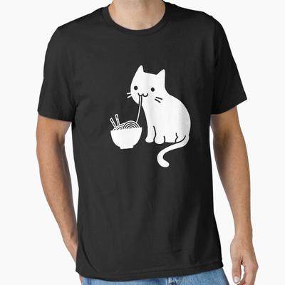 Men Casual Shirts Short Sleeves Cute Cat Eating Ramen Black Tees Oversized T-shirts