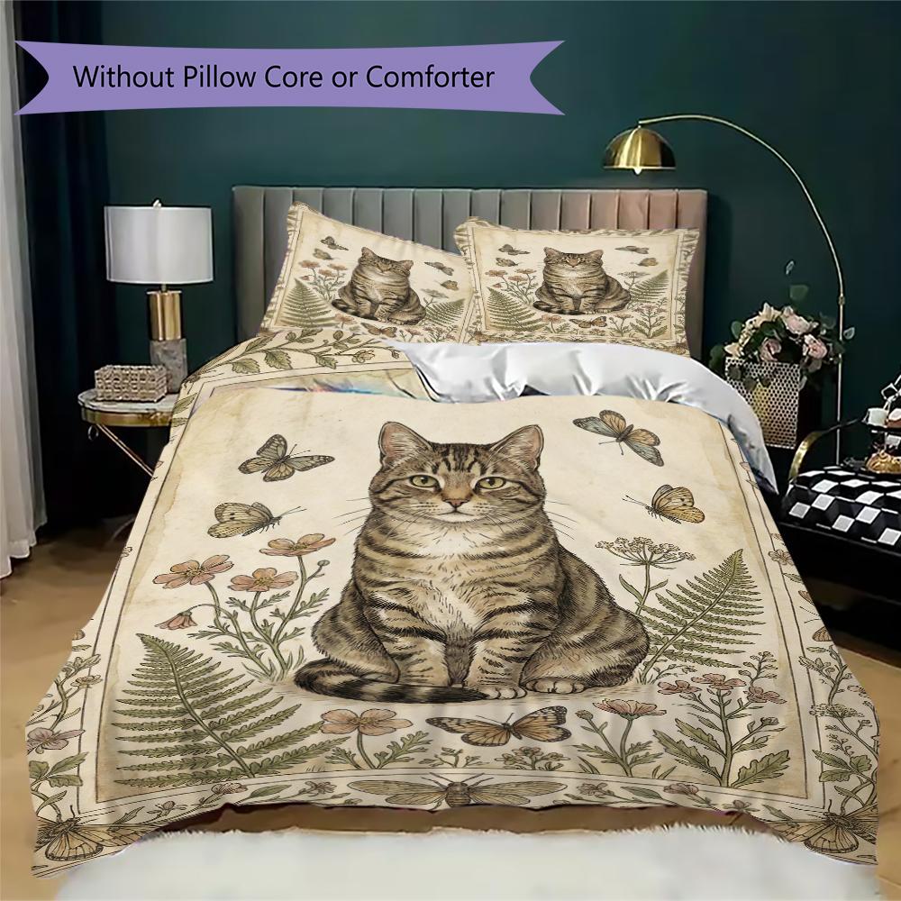 Set Copripiumino con Motivo Gatto Retrò Federa Decorazione per la Casa Regalo di Compleanno (1 * copripiumino + 2 * federe senza imbottitura)8