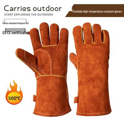 Hitzebeständige Ofenhandschuhe aus Rindsleder, Outdoor-BBQ & Picknick, Ölfest & Verbrühungsschutz