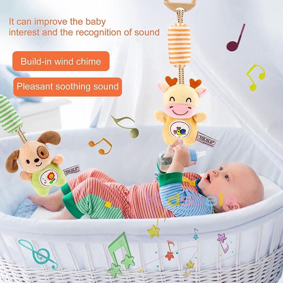 Cute Animal Plush Hanging Toy for Cribs & Car Seats – Early Education Sensory Toy with Teether & Mirror for Baby