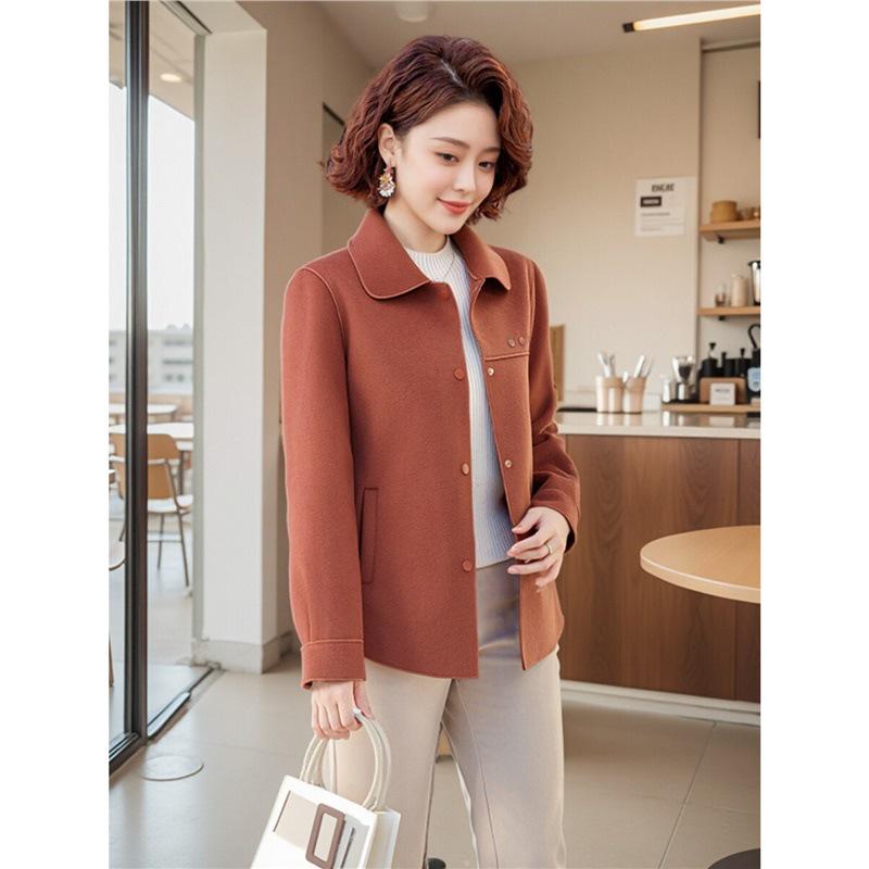 Stylish Double-Sided Wool Coat for Middle-Aged Women - Short, Trendy Spring & Autumn Wear