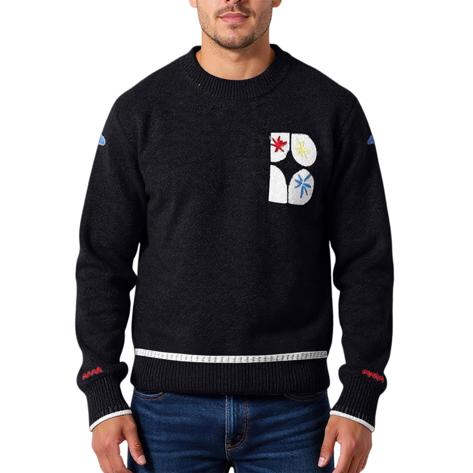 

Мужской Модный Вязаный Пуловер Длинные Рукава Свободный Круглый Вырез Свитер L чёрный